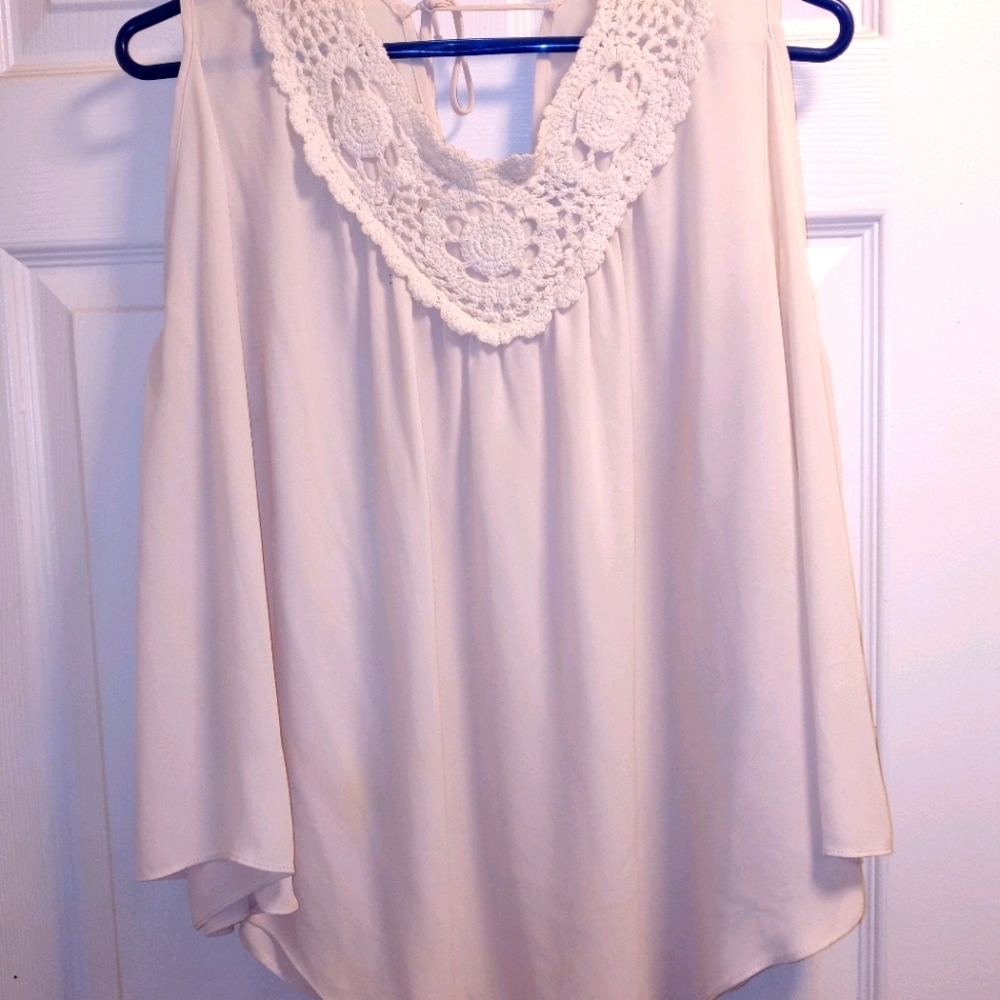 Sleeveless Cream and Lace Blouse